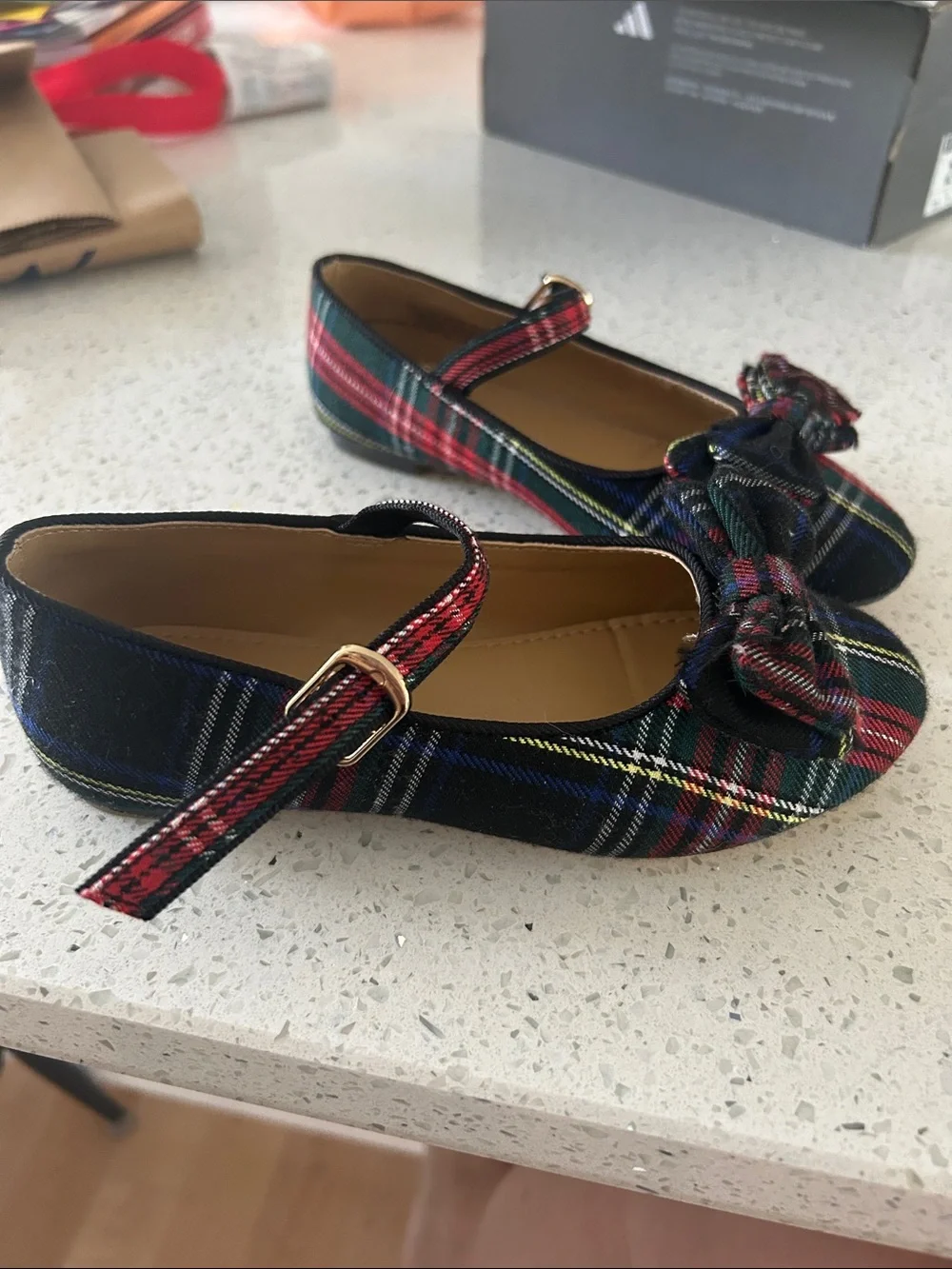 J. Crew Girls' Red and Green Plaid Mary Jane Flats
